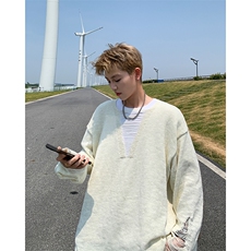 2024新款美式复古针织衫长袖镂空深V破洞毛衣青年潮现货W8314-P41，男装针织衫/毛衣，星座512-4