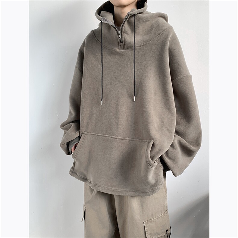 复古摇粒绒半拉链连帽卫衣男秋冬季慵懒情侣宽松外套，女装短外套，星座410-6（原星座1304-1）