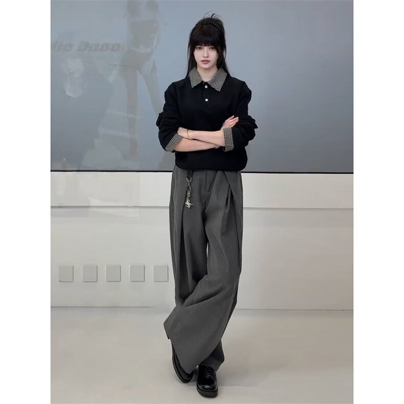 网图春款老钱风cleanfit百搭A字褶宽松直筒休闲裤CK867/特P50,男装休闲裤,电商B350