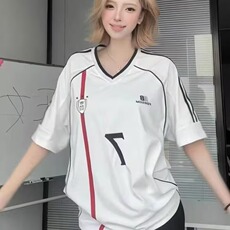复古运动织带V领凉感短袖t恤男女季美式潮牌情侣休闲球衣QZX81，男装T恤，星座208-5
