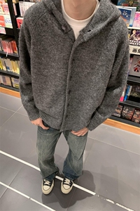 网图 A2311P72-连帽毛衣男秋冬新款开衫复古套头针织衫慵懒风外套图片