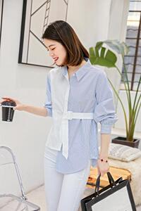 春季女装AB面设计感拼接衬衫减龄百搭图片