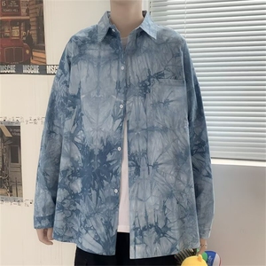薄款威夷衬衣男春潮流宽松上衣服设计感扎染长袖花衬衫外套寸衫图片