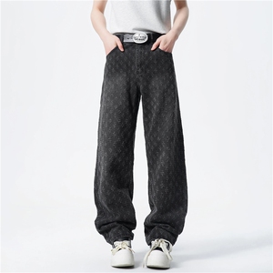 K1107-p39（网络图）现货得物牛仔裤无弹阔腿直筒裤长裤扎花，男装牛仔裤，星座103A-1