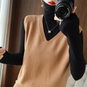 针织马甲女坎肩V领套头无袖毛衣韩版宽松休闲外搭帽衫上衣秋季新图片