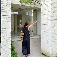 藏青色盐系木耳边套装女2025年夏季新款气质通勤马甲阔腿裤两件套，女装套装/套裙，纯色衣恋