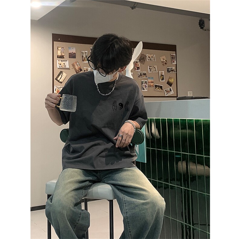 已做版权风八卦手重磅圆领新中式宽松休闲短袖t恤T69-P28,男装T恤,星座205-5