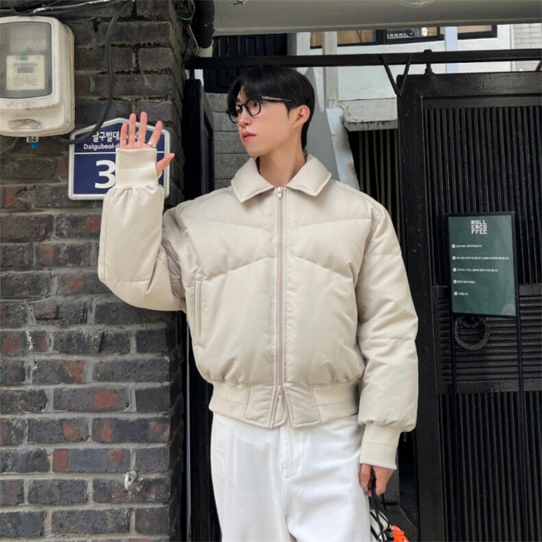 816B-MF817-P128 韩翻领保暖皮质棉服外套图片