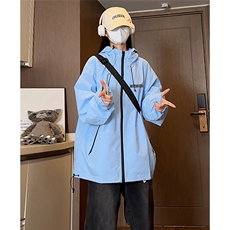 中性秋款时尚宽松字母印花防水连帽冲锋衣夹克F565P65控88，男装夹克，电商A268