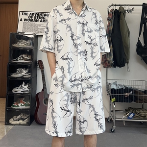 港风泼墨印花休闲套装夏季学生宽松休闲短袖短裤两件套TZ103-P43图片