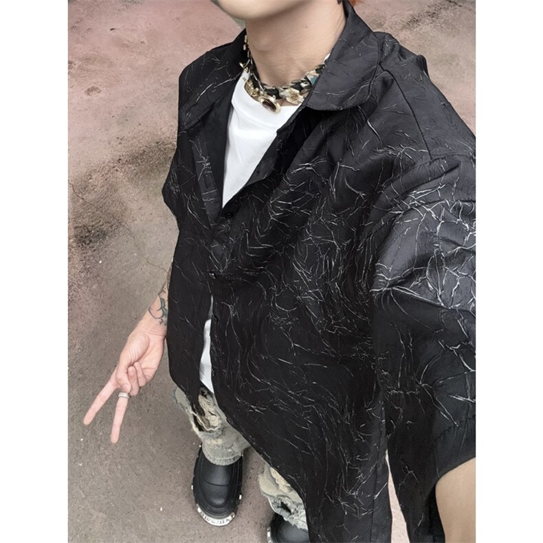 量大优夏季小众肌理感裂纹衬衫压皱套装C2436-P45裤K2438-P35,男装衬衫,星座1213