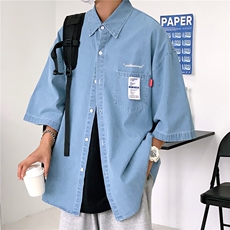 牛仔短袖衬衫男女薄款港风痞帅七分袖外套ins韩版潮流宽松衬衣，男装衬衫，星座601-2