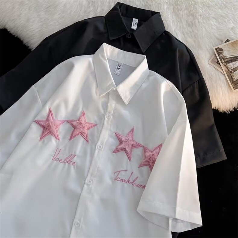 日系cityboy星星刺绣短袖衬衫男女夏季ins宽松衬衫HC113P35,男装衬衫,星座1116-2