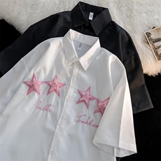 日系cityboy星星刺绣短袖衬衫男女夏季ins宽松衬衫HC113P35，男装衬衫，星座1116-2