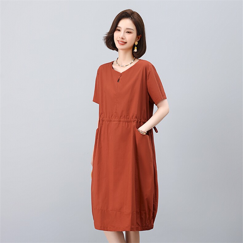 dpqb纯棉休闲连衣裙女2025夏季新款妈妈复古文艺宽松显瘦减龄裙子,女装连衣裙,叶笙衣