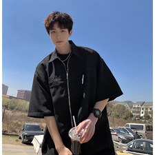 1港风华夫格短袖衬衫大码M-5XL金属纽扣短袖衬衣DCS8769特P35控68，男装T恤，星座226-2