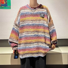 针织衫男韩版两次条纹高街帅气2025秋冬新款ins宽松毛衣MZ079，男装针织衫/毛衣，星座412