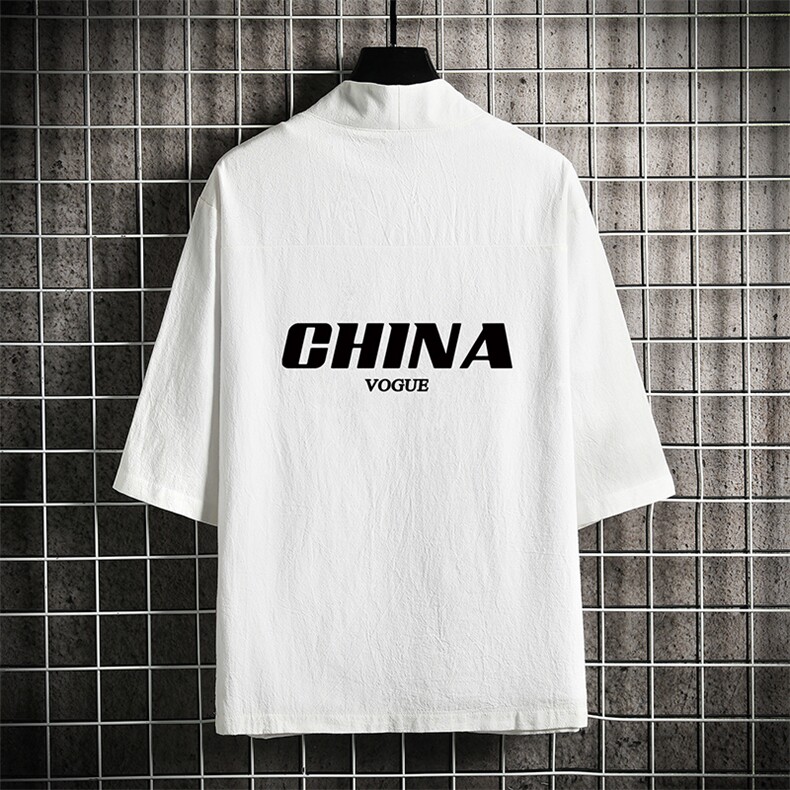 HF59001-P40风汉服男开衫外套七分袖道袍网格挂拍,男装民族服装,电商A040A