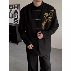 新中式立领翠竹刺绣民族风中山装外套男飞机扣风潮牌唐装JKD47，男装民族服装，星座516A