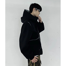 抖音得物高品质秋冬美式高街重磅结构辑明线纹理连帽卫衣外套W111，男装卫衣，电商A486