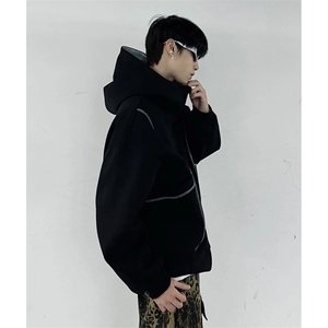 抖音得物高品质秋冬美式高街重磅结构辑明线纹理连帽卫衣外套W111图片