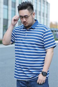 夏季新款棉短袖T恤男士翻领条纹polo衫休闲男装加肥大码5932款图片