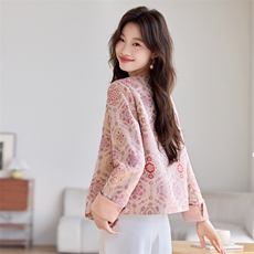 新中式印花薄外套女2026春季新款小个子短款洋气复古盘扣上衣，女装短外套，简韵佳