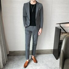 纯色小西服套装长袖西装西裤两件套无头风A328-20335-P165，男装西服套装，星座406