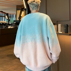 渐变套头毛衣男女慵懒风设计感小众水貂毛宽松针织上衣，男装针织衫/毛衣，星座410-7