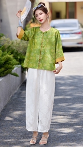 新中式盘扣上衣套装女2026时尚巨好看抗皱垂感缎面宽松大码两件套图片