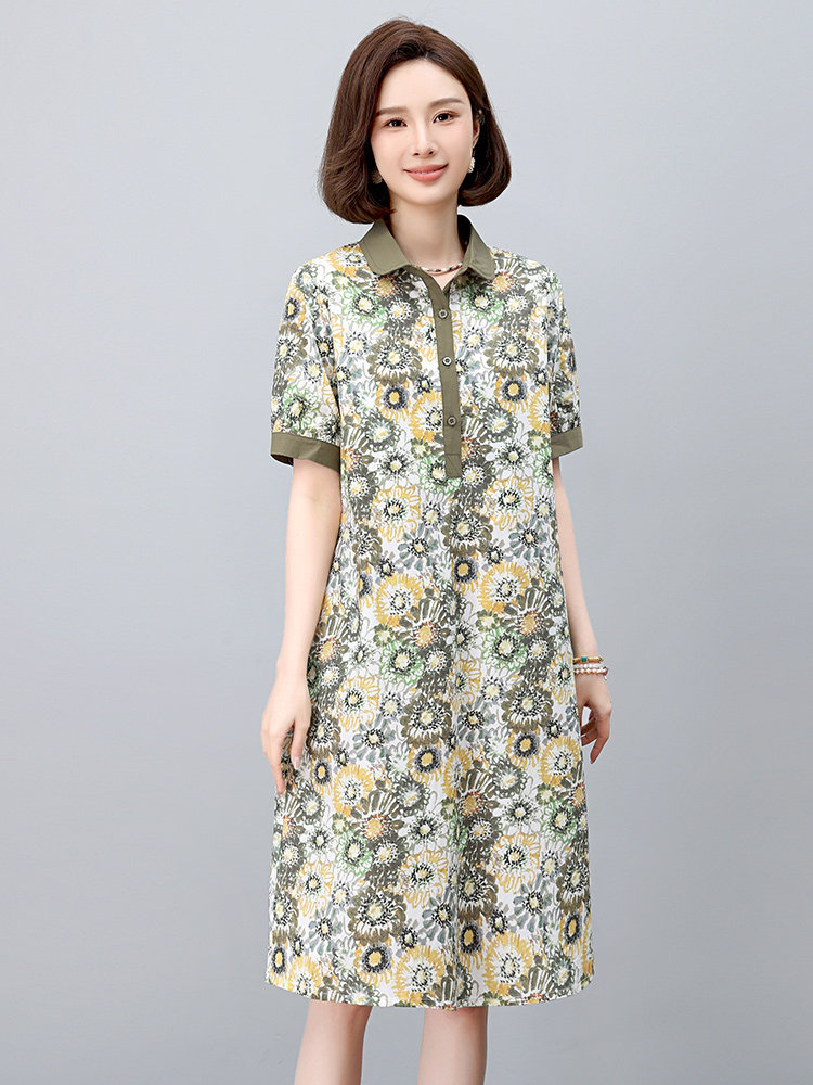 现货2025年夏文艺优雅印花休闲连衣裙,女装连衣裙,依恋蒂丝