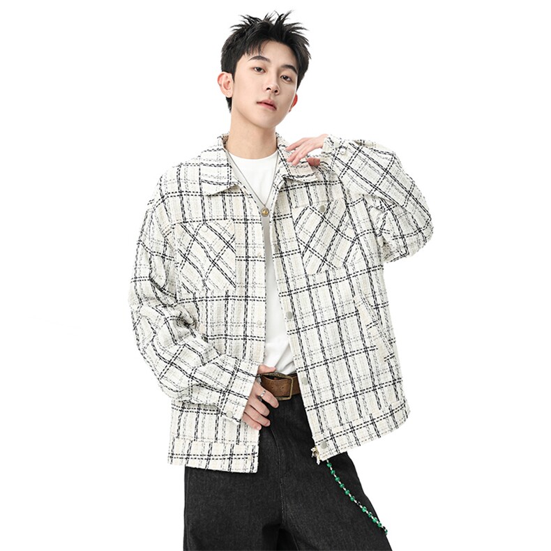 格子外套男士秋季2025新款潮牌痞帅翻领休闲男生夹克Q5560-P68，男装夹克，星座610（原A335）