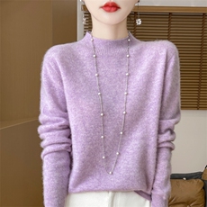 鄂尔多斯市一线成衣半高领羊毛衫女秋冬新款纯色宽松针织打底毛衣，女装羊毛衫，大美人高端店