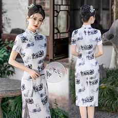 新中式风弹力水墨印花旗袍（有弹力）2503P120，女装汉服/婚纱/旗袍/礼服，乐衣轩