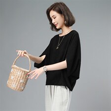 天丝女2025新款夏季中年妈妈大码宽松短袖t恤时尚洋气半袖衣，女装衬衫，涵誉