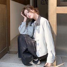 【新款。现货】26新款春拼接短款长袖皮衣外套2C215-P135-K218，女装皮衣，2C215