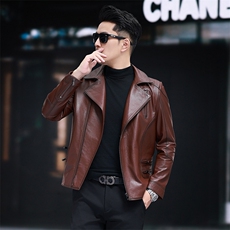 海宁皮衣男士皮夹克头层牛皮机车服短款翻领韩版帅气外套潮流，男装夹克，电商B360