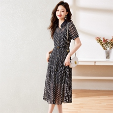 高级感温柔风碎花连衣裙夏新款减龄衬衫领气质修身收腰雪纺仙女裙，女装连衣裙，岚衣(原川流布茜）