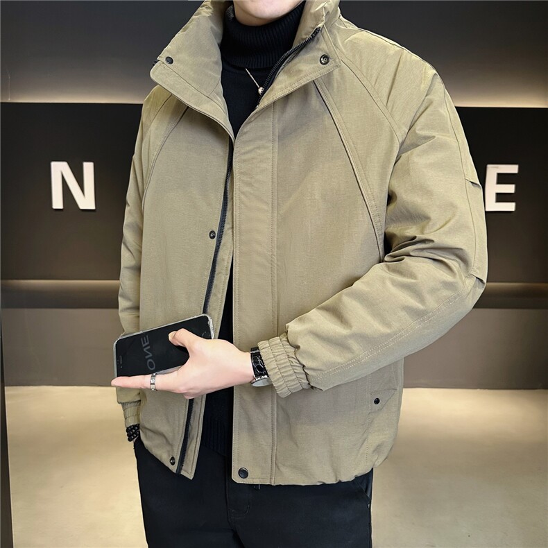 9803-M-3XL-P205店主风冬季休闲纯色男士羽绒服立领简约百搭外套图片