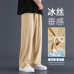 冰丝薄款休闲裤男宽松运动百搭垂坠感直筒阔腿裤子2028-特批-22图片