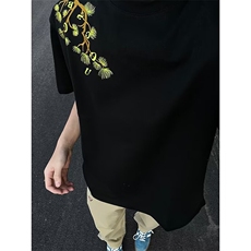 美式罗汉松刺绣短袖男夏季新款字母花卉重磅时尚T恤潮牌情侣半袖，男装T恤，星座506A
