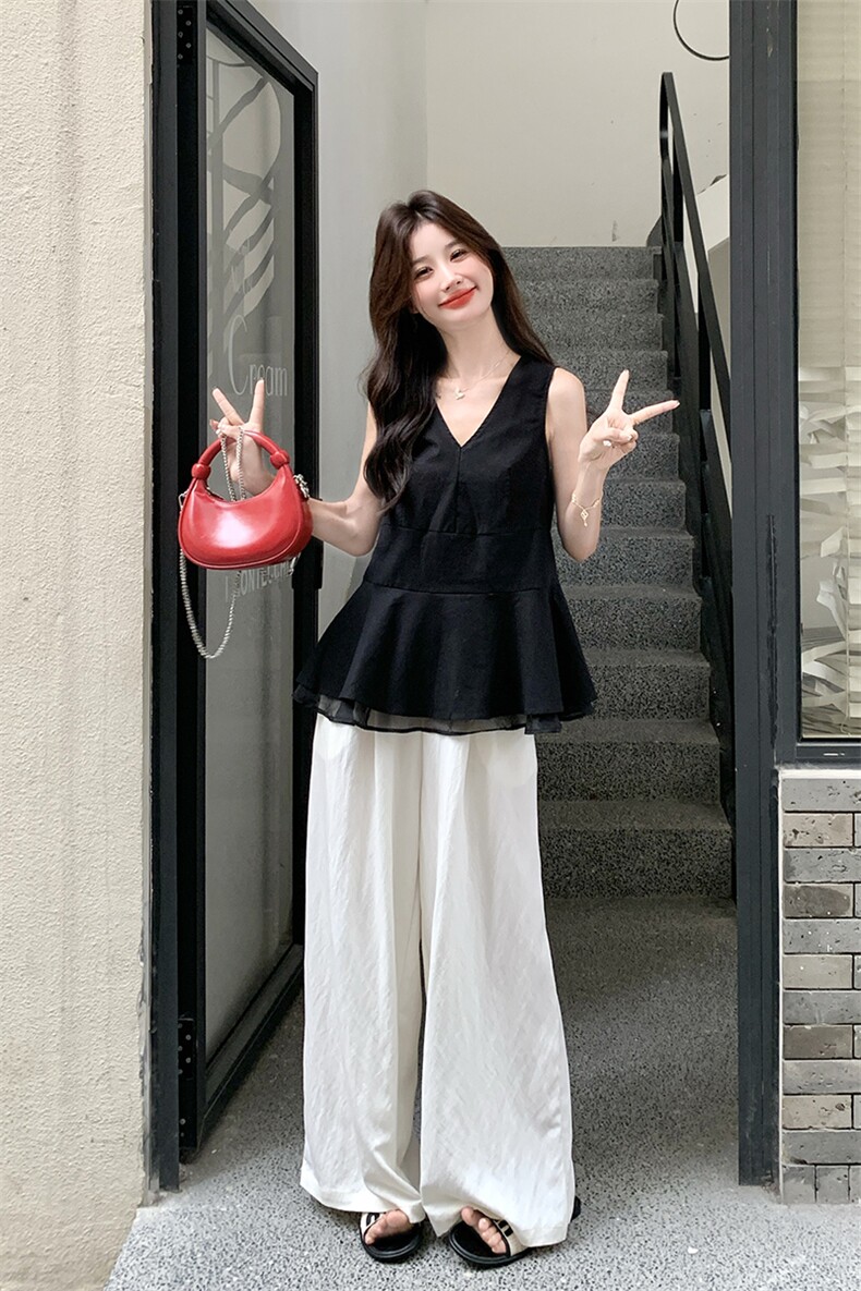 网纱拼接无袖马甲阔腿裤套装女夏2025新款巨好看小众不撞款轻熟风,女装套装/套裙,浙宝276（原081）