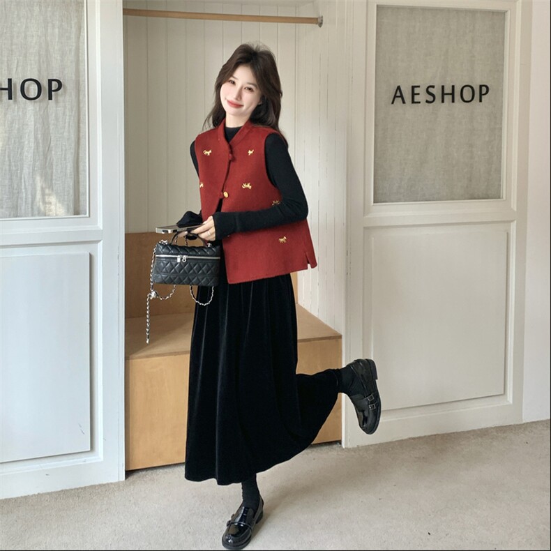 现货主推跑量款年货马年刺绣金马双面羊毛呢马甲p165-k228，女装马甲，SL