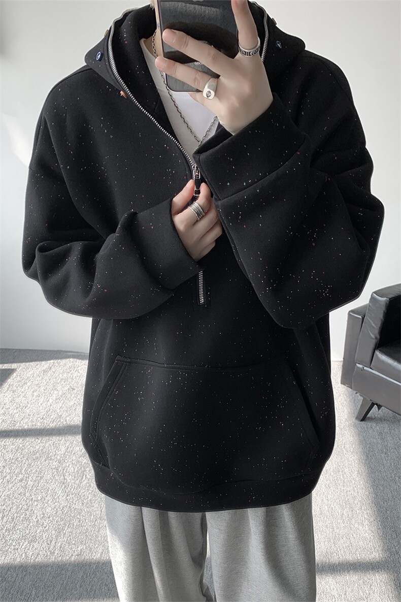 WY10181-特P55加绒特65重磅美式连帽大码卫衣半拉链外套男,女装短外套,电商A059