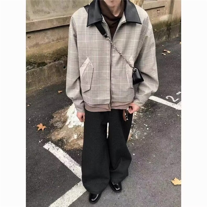 WT94-P77新款质量千鸟格夹克时尚气质百搭日系潮流原宿ins文艺，男装夹克，电商B323A