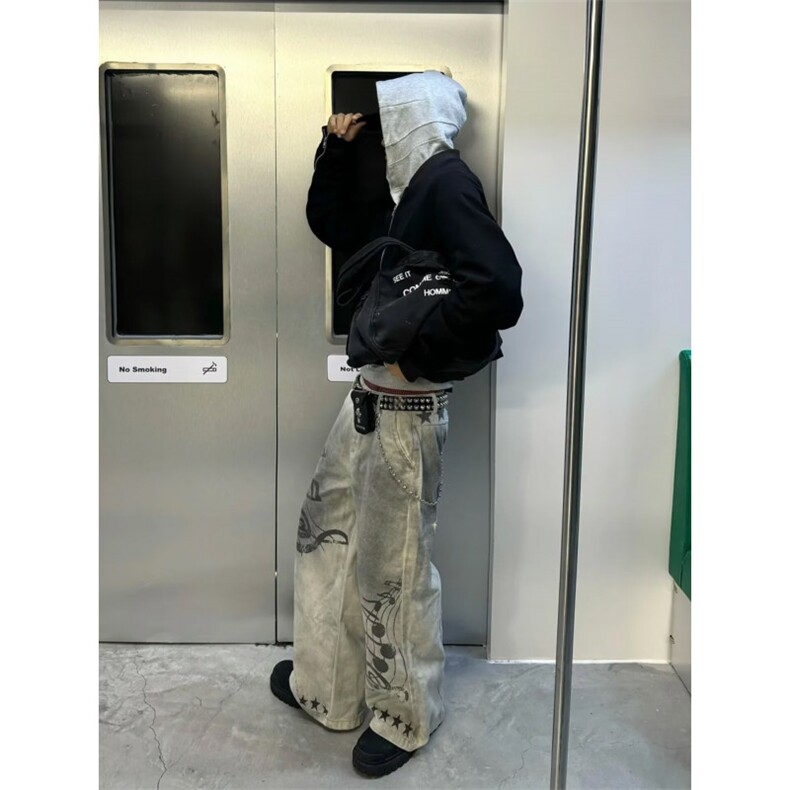 1506-1/K80521/P54个性字母牛仔裤嘻哈ins潮高街潮流痞帅长裤男女,男装牛仔裤,星座1506-1