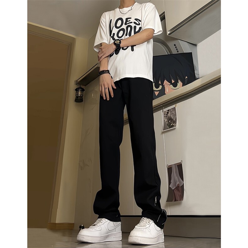 现货 渐变拉链黑色牛仔裤男大码修身直筒裤 K5804-K5805-P50图片