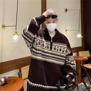 针织衫男士韩版潮流高街帅拼色2024冬季新款ins毛衣外套MZ419-P57图片