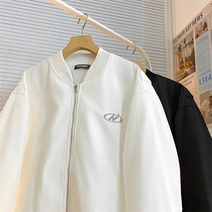 白色棒球服外套男春秋季美式复古cleanfit宽松休闲痞帅刺绣夹克衫图片