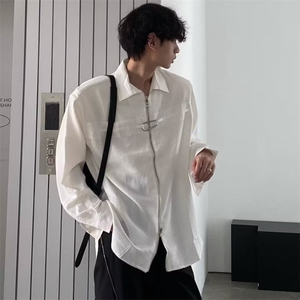 C246-P38 华夫格长袖衬衫男夏季潮牌小众设计感痞帅宽松休闲图片